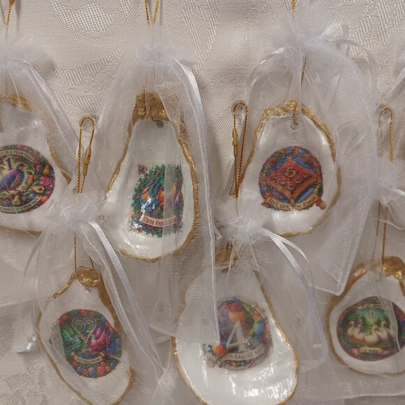 Glorious Gold #2 12 Days of Christmas Oyster Shell Ornaments + 2 Bonus Ornaments - Picture 2 of 16